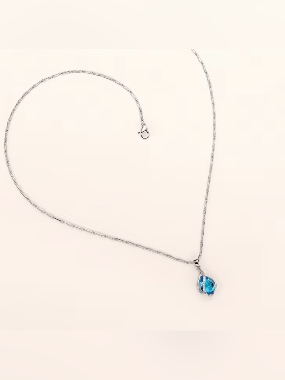 Sterling Silver Blue Teardrop Pendant Necklace. - Picture 5 of 7
